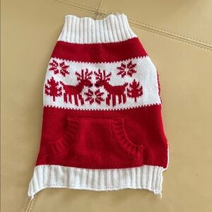Red and White Reindeer Knit Dog Sweater with Front Pocket for 10-12 lbs
